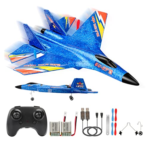 RoofWorld RC Plane Remote Control Glider Airplanes 2.4 GHZ 2 Channels, Easy to Fly RC Fighter, Remote Control Aircraft with Automatic Balance Gyro for Adult Kids Beginner