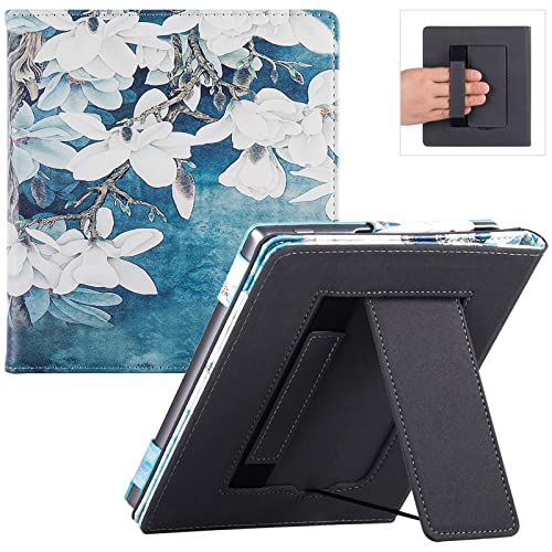 BOZHUORUI Kindle Oasis Case with Stand (fits 7 inch - 9th Generation 2017 Release and 10th Generation 2019 Release) - PU Leather Sleeve Cover with Hand Strap and Auto Sleep/Wake (Magnolia)