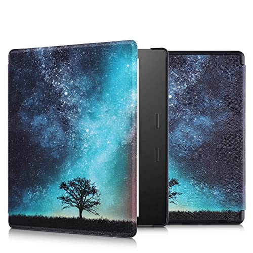kwmobile Case Compatible with Amazon Kindle Oasis 10. Generation - Case PU e-Reader Cover - Cosmic Nature Blue/Grey/Black