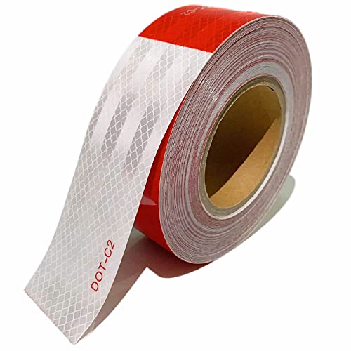 THKULKME DOT-C2 Reflective Tape 2 Inch X 100 Feet Red White Reflector Adhesive Conspicuity Outdoor Waterproof Tape for Trailers, Trucks, Vehicles, Driveway, Boats, Signs (100 FT)