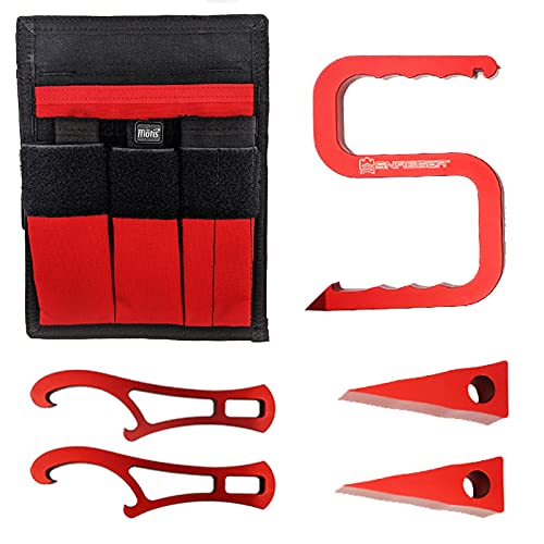 Motis - Firefighting Bunker Gear Pocket Organizer Kit, Includes Firefighter Equipment (Snagger Multi-Tool, 2 Mini Spanners, and 2 Forcible Entry Wedges), Red