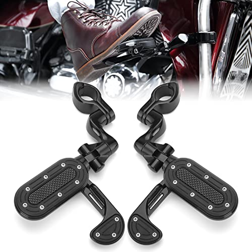 Motorcycle Highway Pegs for 1.25" Engine Guard Adjustable Foot Pegs with Flip-out Heel Rests for Road Glide Street Glide Sportster Road King Electra Glide with 1/4 Highway Bar, Black