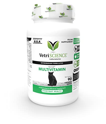 VETRISCIENCE NuCat Multi Vitamin for Cats, 90 Chewable Tablets - Complete MultiVitamin Supports Skin and Coat, Immune System, Eye Sight and Everyday Wellness