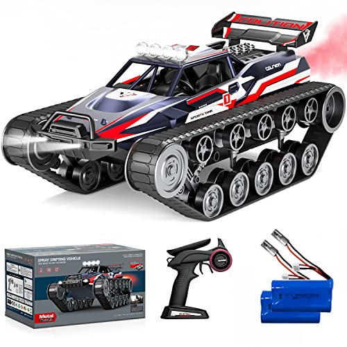 Gamegood 1:12 Scale High Speed Remote Control Tank,2.4Ghz RC Rock Crawler Off-Road 4WD 360Rotating Drifting Car Spraying LED Light RC Tank for Kids