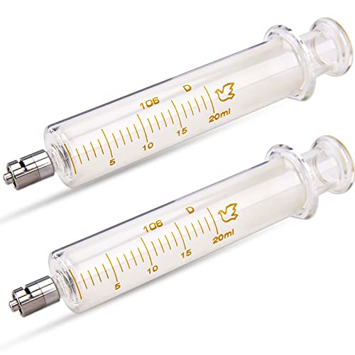 Glass Syringe Luer Lock 20ML with No Needle for Industry Arts Crafts and etc (Pack of 2)