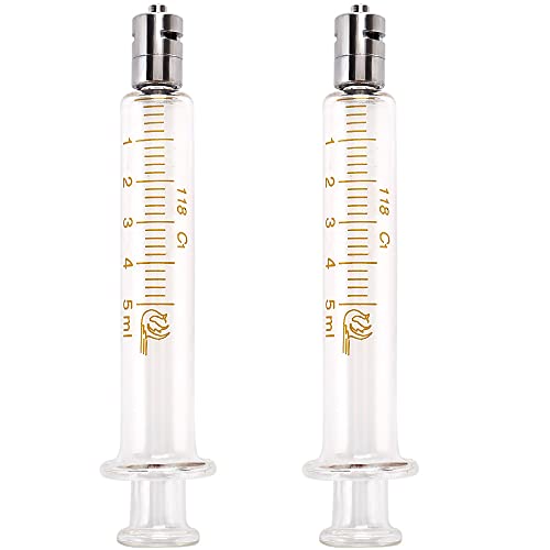 Jiaxix 2Pack 5ml/cc Glass Syringes With Metal Head and Caps for Industry or Labtoratory