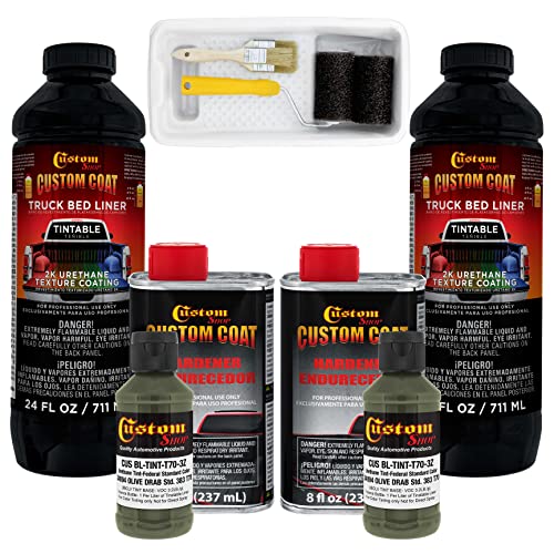 Custom Coat Federal Standard Color # 34094 Olive Drab T70 Urethane Roll-On, Brush-On or Spray-On Truck Bed Liner, 2 Quart Kit with Roller Applicator Kit - Textured Car Auto Protective Coating