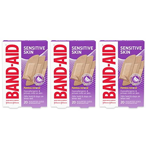 Band-Aid Brand Adhesive Sensitive Skin Bandages, Hypoallergenic, Assorted, 3 x 20 ct