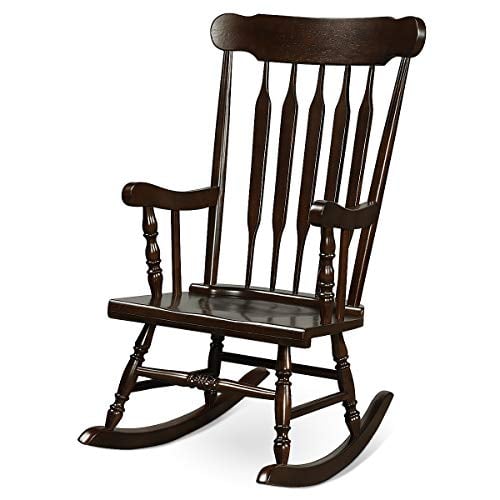 Giantex Rocking Chair Solid Wooden Frame Outdoor & Indoor Rocker for Garden, Patio, Balcony, Backyard Porch Rocker (1, Dark Coffee)