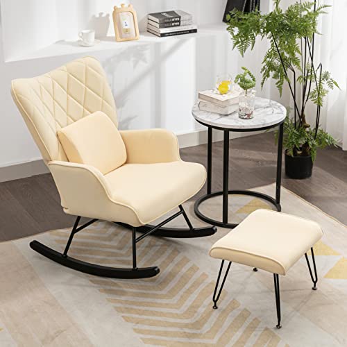 Ailisforest Rocking Chair, Modern Rocking Chair Nursery Set with Lumbar Pillow and Ottoman, Glider Chair for Nursery/Living Room/Bedroom-Beige