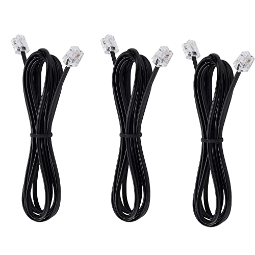 LanSenSu 6-Feet Telephone landline Extension Cord Cable Cord with Standard RJ-11 6P4C Plug (Black 6-ft, 3Pack)