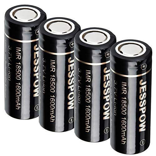18500 Rechargeable Batteries with Flat Top, JESSPOW IMR 18500 Rechargeable Li-ion Battery 1600mAh 3.7V for Flashlight, Solar Garden Light (4 Pack)
