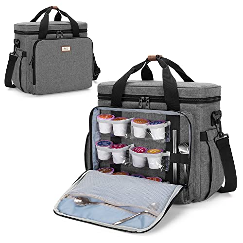 CURMIO Coffee Maker Travel Bag Compatible with Keurig K-Mini or K-Mini Plus, Single Serve Coffee Brewer Carrying Case with Multiple Pockets for K-Cup Pods, Travel Mugs, Gray (Bag Only, Patent Design)