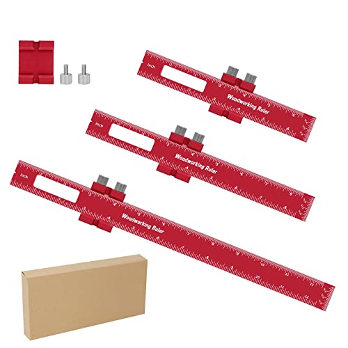OLIDIT, 3-in-1 Woodworking Ruler Pocket Ruler, Woodworking Tools and Accessories Machinist Ruler, 6inch, 8inch, 12inch, 3pcs (Red)