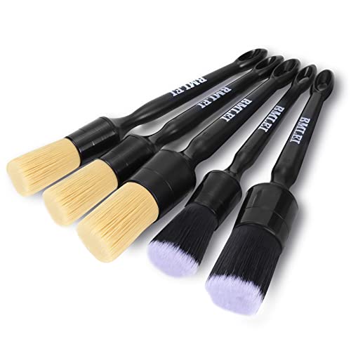 BMLEI 5pcs Car Detailing Brushes Set, Boars Hair Auto Car Detail Brush Kit No Scratch, Ultra Soft Car Duster Brushes Perfect for Interior, Exterior Cleaning, Wheels,Tires,Leather Seats