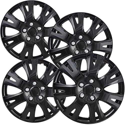 OxGord Hubcaps Wheel Covers - (Set of 4) Hub Caps Wheels Rim Cover - Car Accessories Silver Hubcap Standard Steel Rims - Snap On Auto Tire Replacement Exterior Cap (Ice Black, 16 Inch)