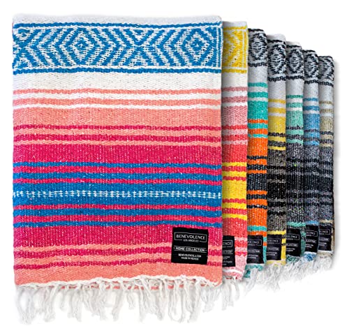 Authentic Mexican Blanket - Park Blanket, Handwoven Serape Blanket, Perfect as Beach Blanket, Picnic Blanket, Outdoor Blanket, Yoga Blanket, Camping Blanket, Car Blanket, Woven Blanket (Coral)