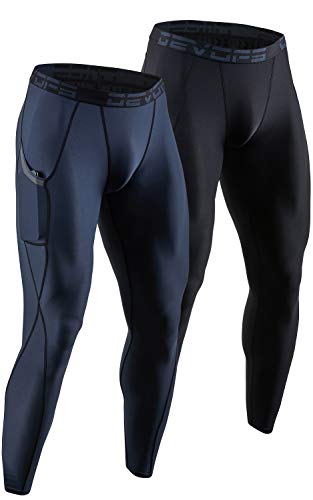 DEVOPS 2 Pack Men's Compression Pants Athletic Leggings with Pocket (Medium, Black/Charcoal)
