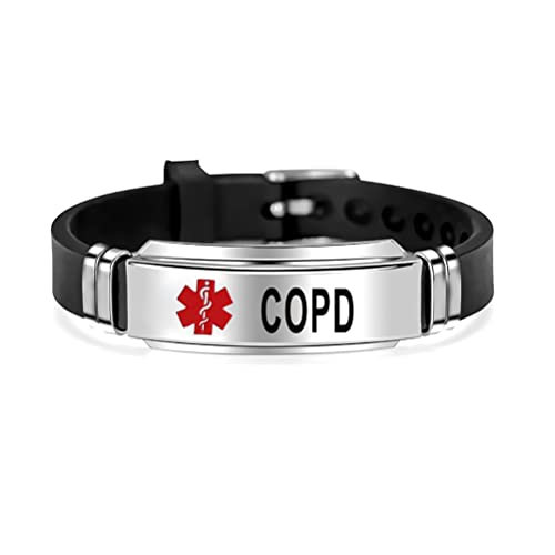 OutstandLong Red Medical Alert ID COPD Bracelet Emergency First Aid Laser Engraved Health Alert Adjustable Silicone Wristband Bracelet