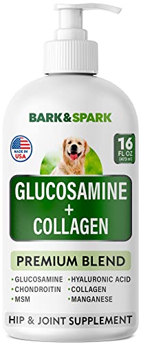 BARK&SPARK Liquid Glucosamine for Dogs - 16 Fl Oz Easy to Serve Joint Pain Relief Supplement - Advanced Formula with Chondroitin, MSM, Collagen - Hip & Joint Care - Made in USA