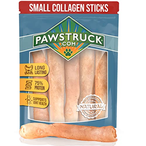 Pawstruck Beef Collagen Sticks for Dogs, Small Long Lasting Chews for All Breeds, 5-Count Bully Sticks and Rawhide Alternative Treats w/Chondroitin & Glucosamine, Low Fat & High Protein Dental Treats