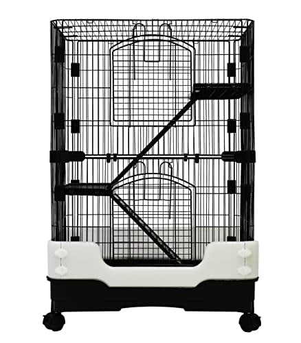 3 Levels Chinchilla Ferret Hamster Pet Crate with Caster Tray and Urine Guard (Black)