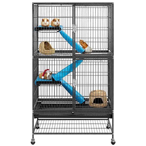 Yaheetech Rolling 2-Story Ferret Cage Small Animal Cage for Chinchilla Adult Rats Metal Critter Nation Cage w/ 2 Removable Ramps/Platforms Black