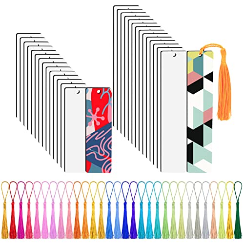 30 Pcs Sublimation Blanks Bookmark, Sublimation Blanks Products with 30 Pcs Colorful Tassels for DIY Bookmarks Crafts Projects Sublimation Accessories, Double Sided Sublimate