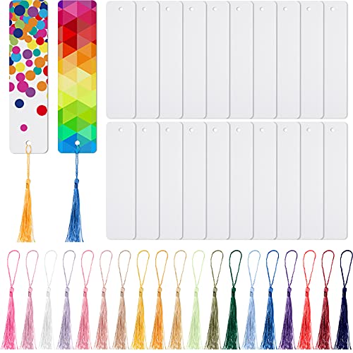 20 Pieces Sublimation Blank Bookmark Metal Blank Bookmarks with Tassels DIY Craft White Bookmarks with Hole for DIY Projects and Present Tags