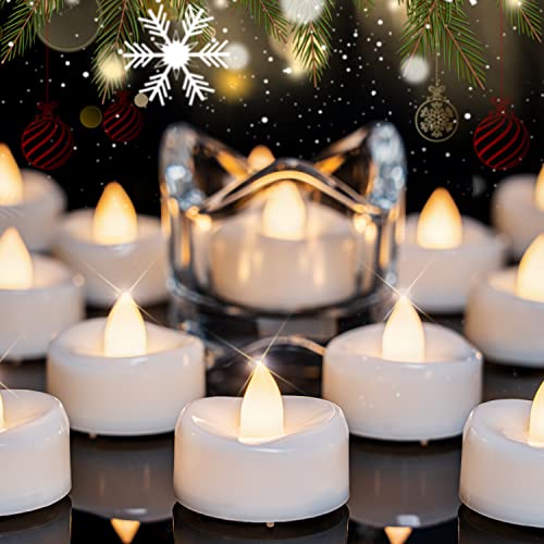 LED Candles, Tea Lights Candles Battery Operated Bulk, 24-Pack Long-Lasting 150 Hours Flameless Tealight Candles, Realistic Tea Lights for Halloween Christmas Wedding Table Decor, 1.5'' D X 1.25'' H
