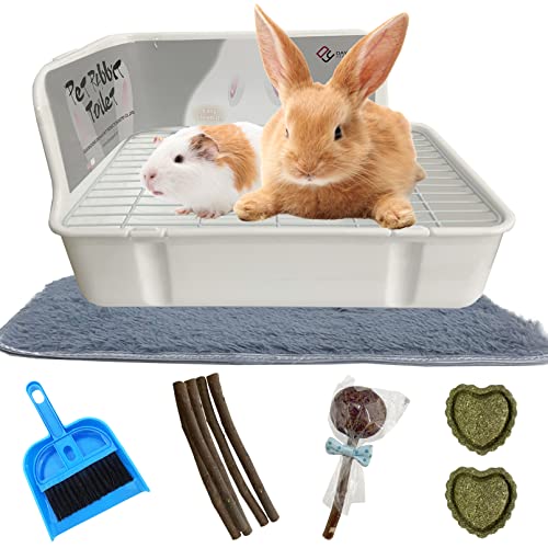 MUYG Guinea Pig Litter Box Bunny Toilet Small Animal Potty Training with Dustpan Broom Chew Toys for Chinchilla Ferret Hedgehog Gerbil (White)