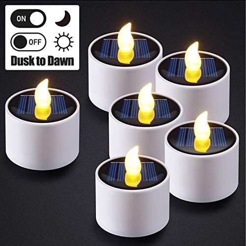 PChero 6pcs Solar Tea Lights, Waterproof Rechargeable LED Flameless Tealight Candles with Dusk to Dawn Light Sensor for Lantern Window Outdoor Camping Emergency Home Decor