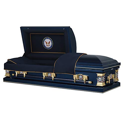 Titan Casket Veteran Select Steel Casket (Navy) Handcrafted Funeral Casket - Dark Blue with Dark Blue, Gold-Lined Interior & Navy Head Panel