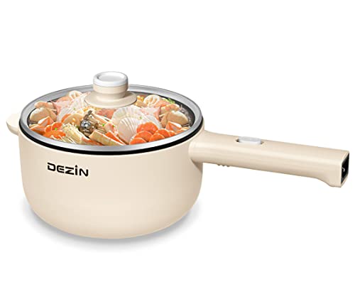 Dezin Electric Hot Pot, 1.8L Non-Stick Saut Pan, Rapid Noodles Cooker, Mini Pot for Steak, Egg, Fried Rice, Ramen, Oatmeal, Soup with Power Adjustment, College Dorm Room Essential(Egg Rack Included)