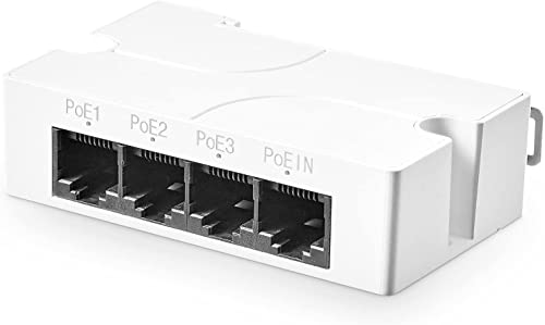 PoE Passthrough Switch, 1 PoE in 3 PoE Out Extender, IEEE802.3af/at PoE Powered, 100Mbps Ethernet, din-Rail & Wall Mount