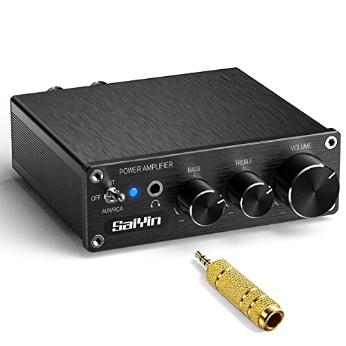 Saiyin Bluetooth Amplifier Home Audio, 80W x 2 Stereo Amplifier Receiver 2.0 Channel Mini Hi-Fi Class D Integrated Amp with Headphone Jack, Bass/Treble Control for Home Speakers