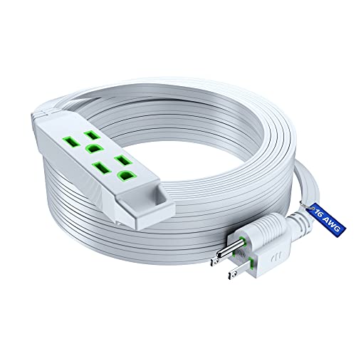 Maximm Extension Cord with Multiple Outlets 30 ft, with Thin Space-Saving Flat Wire Design, White, 16 Gauge, Flat Extension Cord Under Carpet ETL Listed