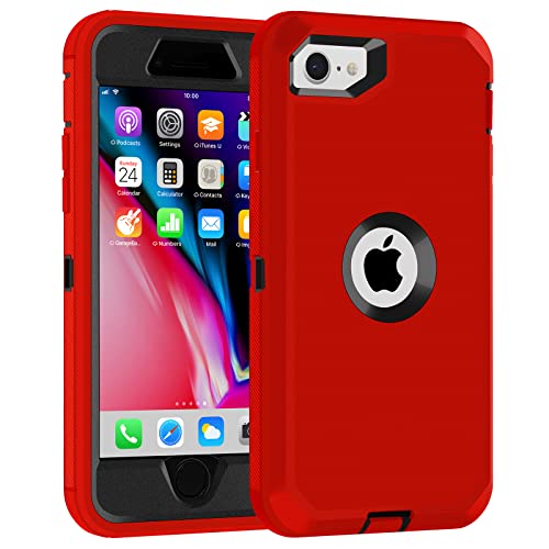 iPhone SE 2020 Case,iPhone SE 2022 Case,3 in 1 Built-in Screen Full Body Protector Phone Case,Shockproof TPU Hard PC Bumper Drop-Proof Shell for iPhone SE 2nd 3nd 4.7" inch Red/Black