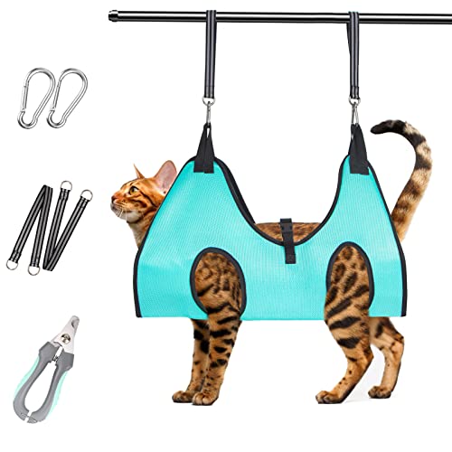 Pet Grooming Hammock Harness for Cats & XS Small Dogs, Cat Dog Hanging Harness Holder for Nail Trimming, Dog Cat Sling for Nail Clipping, Dog Cat Grooming Hammock Kit with Nail Clipper