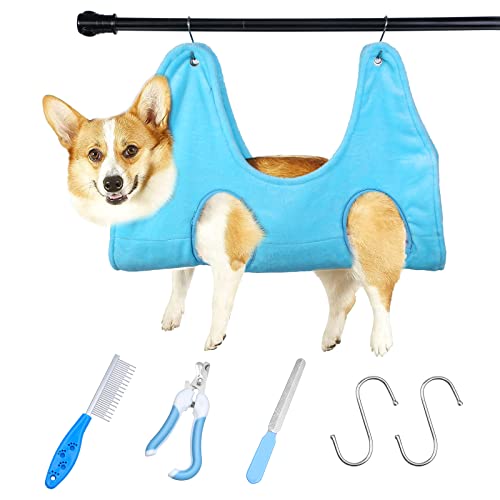 Pet Grooming Hammock Harness for Cats and Dogs, Dog Restraint Holder with Sling for Grooming, Dog Holder Helper with Nail Clippers/Trimmer, Pet Comb for Nail Trimming Bathing Washing Ear/Eye CareM