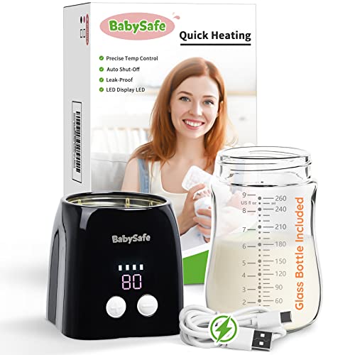 Portable Bottle Warmer, 8.8oz Travel Car Bottle Warmers On The Go for Breastmilk, 2-5 Min Fast Baby Brew Milk Bottle Traveling Warmer, 4 Precise Temperature Control, Auto Shut-Off, USB, Temp LED, USB