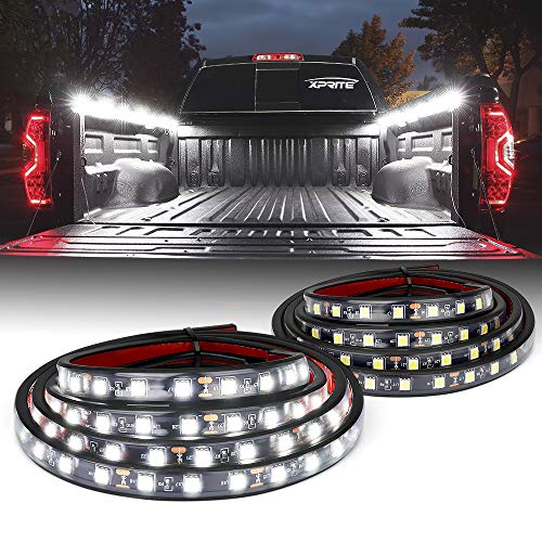 Xprite 60" Inch White LED Truck Bed Lights Strip Kit, Decoration Lighting Bar for Cargo Pickup Trucks Tonneau Cover Van SUV RV Boat, w/On|Off Switch - 2PCS