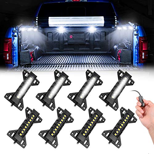 SWATOW INDUSTRIES Truck Bed Lights with Switch 8 Pods Truck Cargo Lights Pickup Truck Accessories Waterproof LED Truck Bed Lights Kit for Pickup Truck RV SUV Car Vans Boats - White