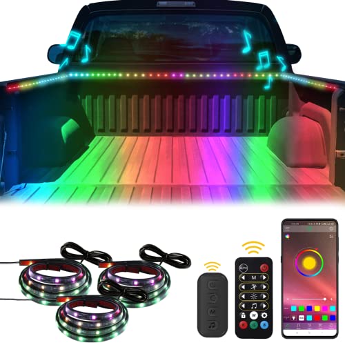 FCPVHOY Dreamcolor Chasing LED Truck Bed Lights, Truck Bed Lighting, Music synchronous Color Truck Bed led Lights, Used for Truck PickupAPP, Button, RF Remote Control 12V 3PCS 60inches
