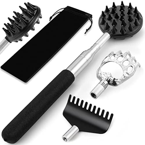 Telescoping Back Scratcher with 3Pcs Detachable Scratching Heads,Tukuos Back Scratcher Stocking Stuffers for Men/Women,Bear Claw/Rake Scratcher for Aggressive/Moderate Scratching