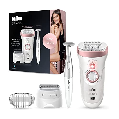 Braun Silk-pil 9 9-890, Facial Hair Removal for Women, Hair Removal Device, Mother's Day Gifts, Bikini Trimmer, Womens Shaver Wet & Dry, Cordless and 7 extras