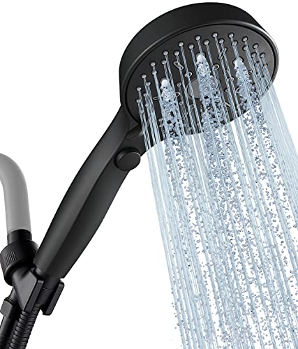 Heemli 12 Functions Shower Head with handheld, with ON/Off Button for Pets Dog Bath, 5 High Pressure Shower Head Set with Hose Adjustable Bracket Rubber Washers - Black - U.S. Design Patents