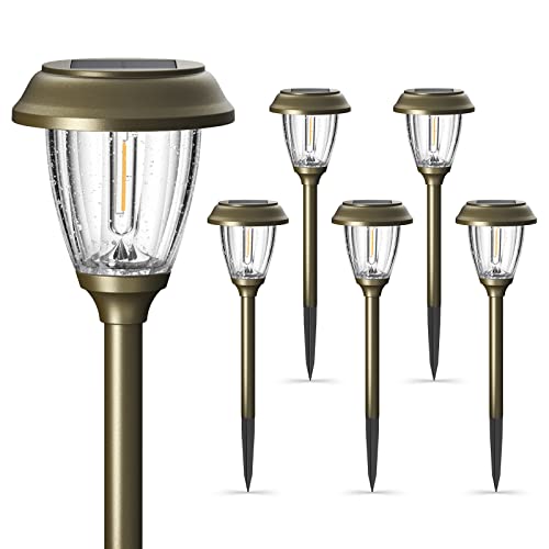 XMCOSY+ Solar Pathway Lights Outdoor Waterproof - 6 Pack Solar Garden Lights, Auto On/Off 10/25 Lumen Solar LED Outdoor Lights Warm White, Bubble Glass Solar Lights for Yard Path Lawn Walkway Driveway