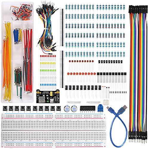 MELIFE Electronics Component Fun Kit w/Power Supply Module, Jumper Wire Kit, 830 tie-Points Breadboard, Precision Potentiometer, LEDs & Resisitor Kit for ESP32/ESP8266