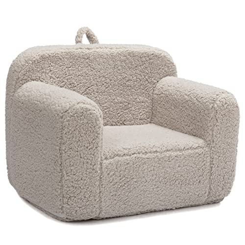 ALIMORDEN Kids Ultra-Soft Snuggle Foam Filled Chair, Single Cuddly Sherpa Reading Couch for Boys and Girls, Light Grey